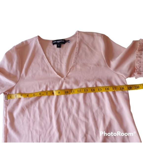 🪷 Karl Lagerfeld Paris Blush Pearl Neck Blouse Size S. - Picture 10 of 12